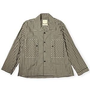 Nicholas Daley Button Front Camp Shirt M Gingham Collar Cotton England NWT FLAW